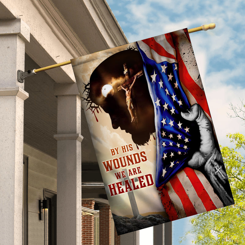 God Jesus By His Wounds We are Healed Flag Christian American House Flag mockup 2 800x.jpg