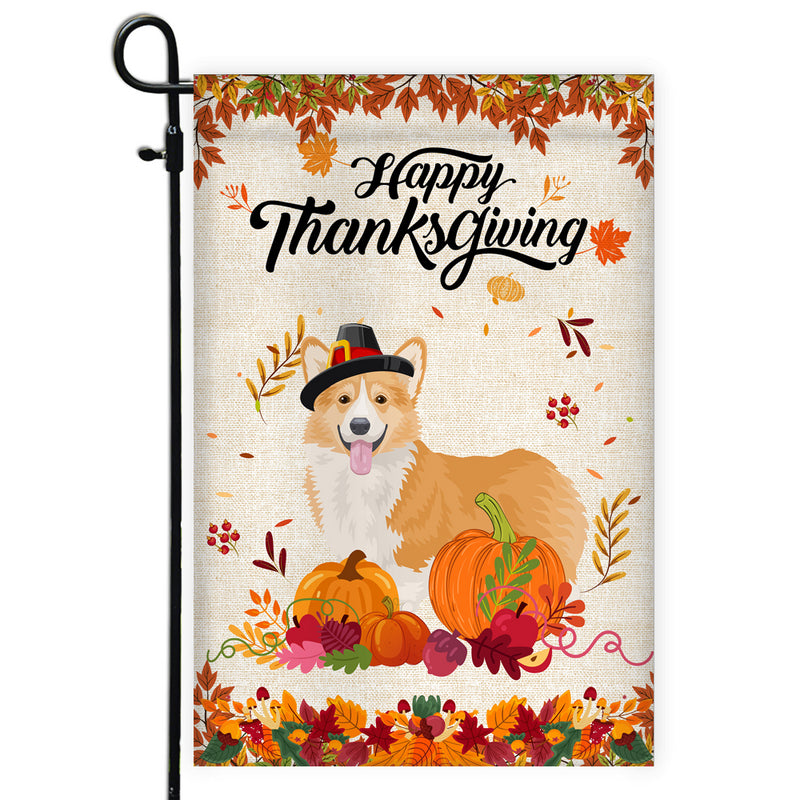 Happy Thanksgiving Funny Corgi Flag Fall Pumpkin Farmhouse Autumn Thanksgiving Garden Flag mockup 1 800x.jpg