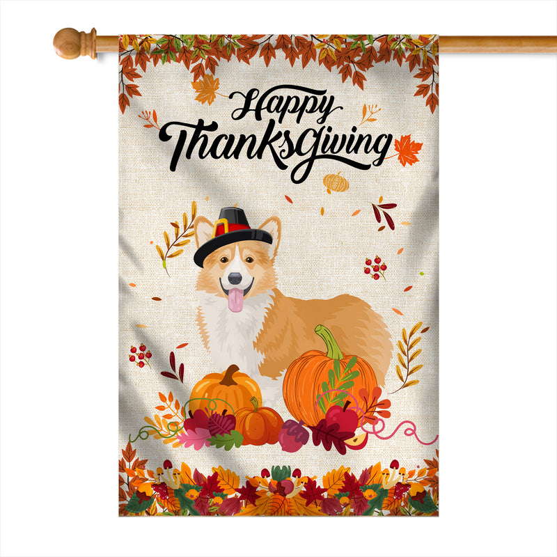Happy Thanksgiving Funny Corgi Flag Fall Pumpkin Farmhouse Autumn Thanksgiving House Flag mockup 1 800x.jpg