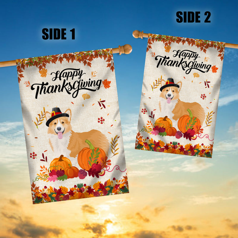 Happy Thanksgiving Funny Corgi Flag Fall Pumpkin Farmhouse Autumn Thanksgiving House Flag mockup 3 800x.jpg