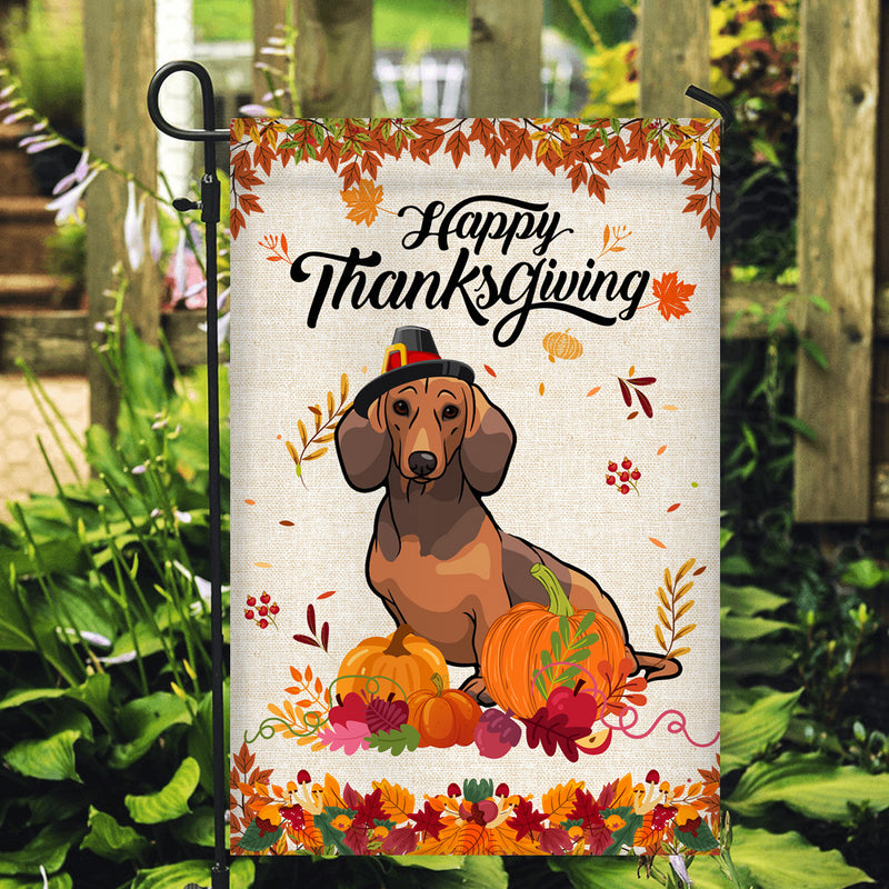 Happy Thanksgiving Funny Dachshund Flag Fall Pumpkin Farmhouse Autumn Thanksgiving Garden Flag mockup 2 800x.jpg