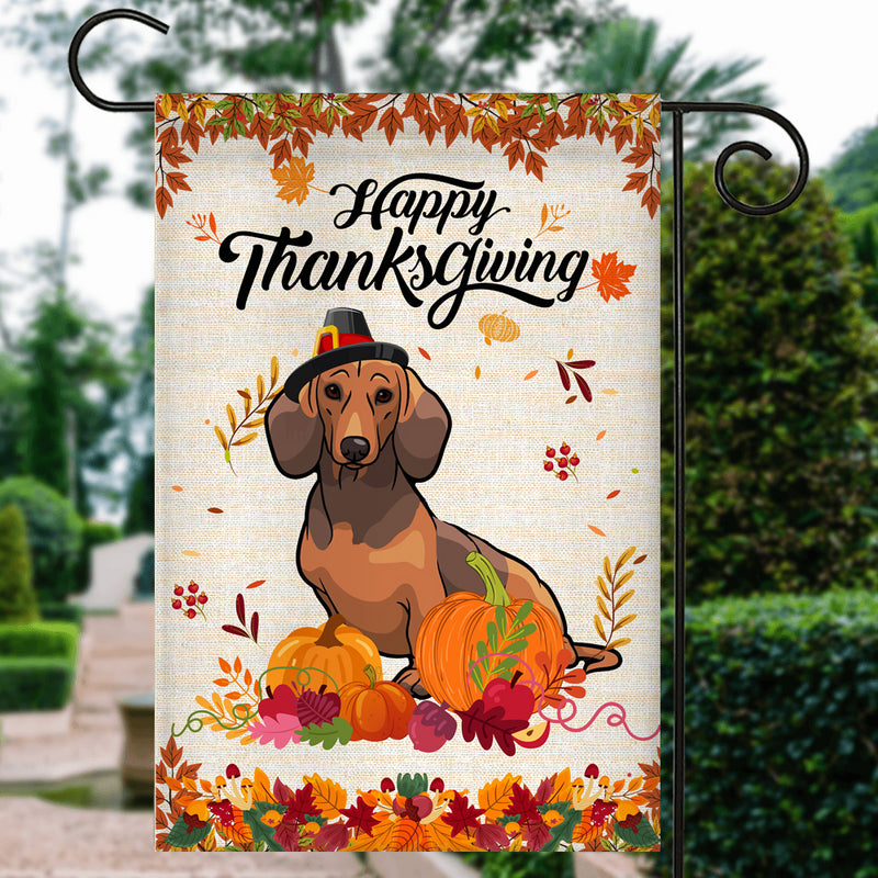 Happy Thanksgiving Funny Dachshund Flag Fall Pumpkin Farmhouse Autumn Thanksgiving Garden Flag mockup 3 800x.jpg