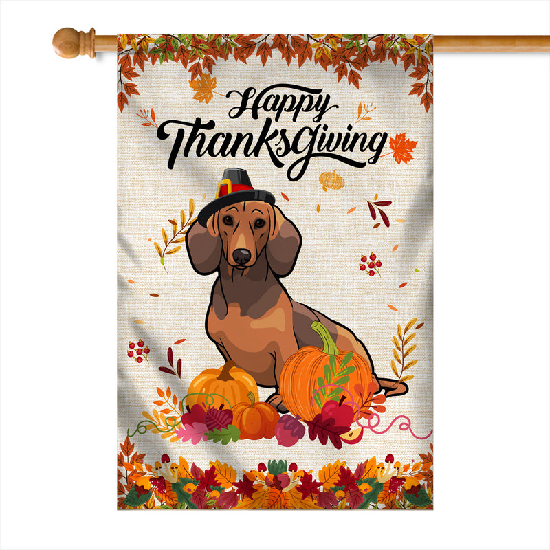 Happy Thanksgiving Funny Dachshund Flag Fall Pumpkin Farmhouse Autumn Thanksgiving House Flag mockup 1 800x.jpg