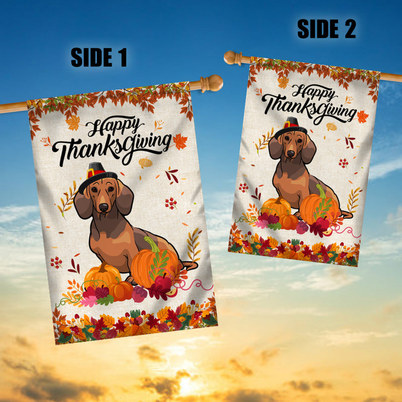 Happy Thanksgiving Funny Dachshund Flag Fall Pumpkin Farmhouse Autumn Thanksgiving House Flag mockup 3 800x.jpg