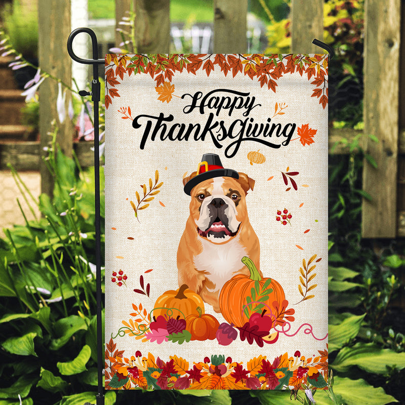 Happy Thanksgiving Funny Bulldog Flag Fall Pumpkin Farmhouse Autumn Thanksgiving Garden Flag mockup 2 800x.jpg