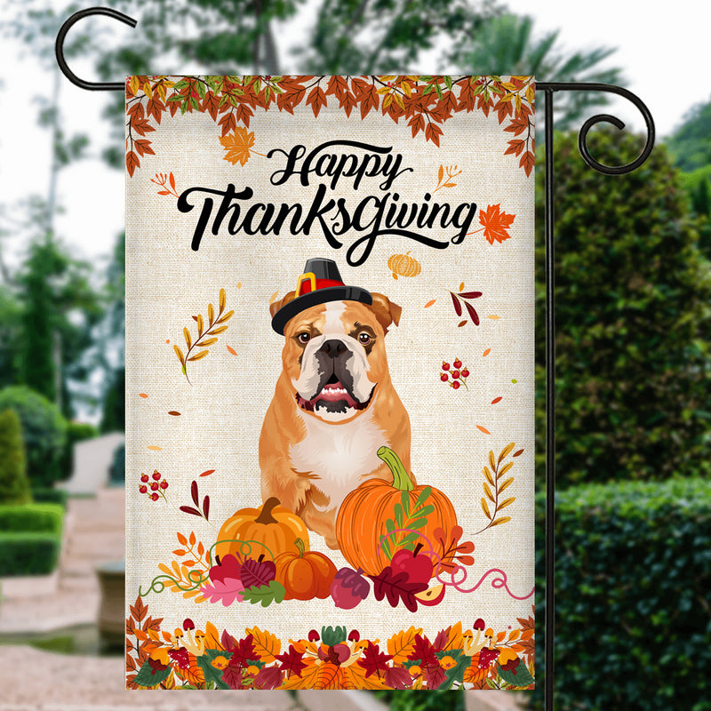 Happy Thanksgiving Funny Bulldog Flag Fall Pumpkin Farmhouse Autumn Thanksgiving Garden Flag mockup 3 800x.jpg