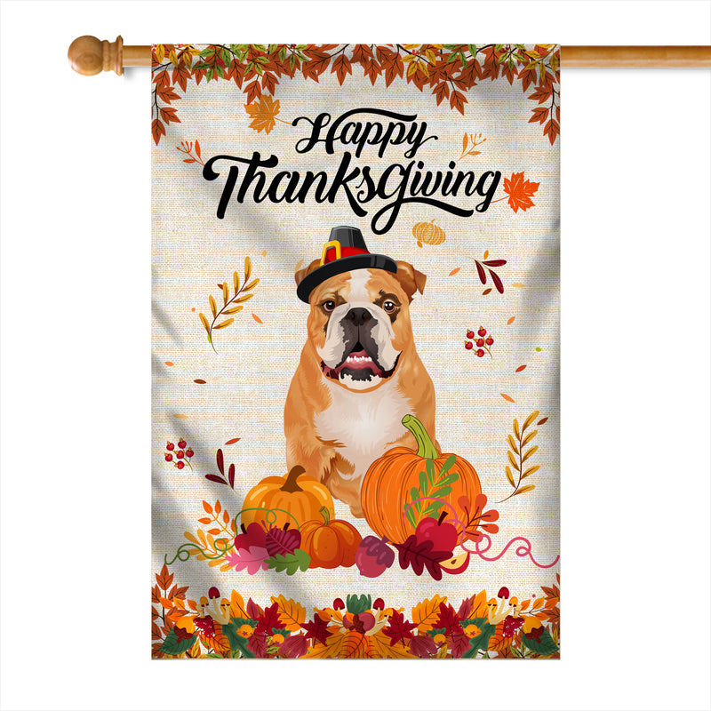 Happy Thanksgiving Funny Bulldog Flag Fall Pumpkin Farmhouse Autumn Thanksgiving House Flag mockup 1 800x.jpg