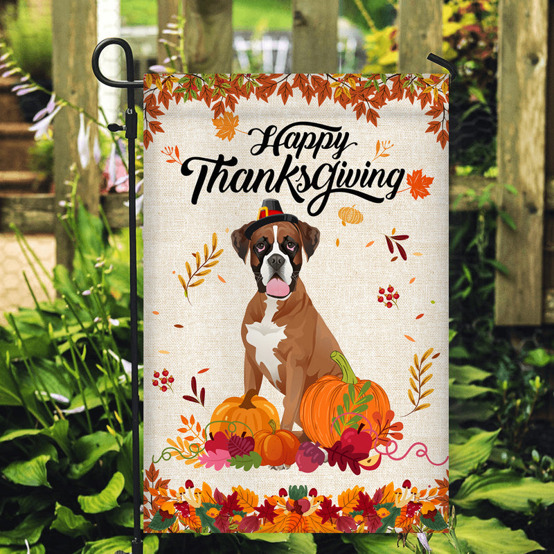 Happy Thanksgiving Funny Boxer Flag Fall Pumpkin Farmhouse Autumn Thanksgiving Garden Flag mockup 2 800x.jpg