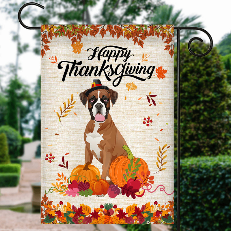 Happy Thanksgiving Funny Boxer Flag Fall Pumpkin Farmhouse Autumn Thanksgiving Garden Flag mockup 3 800x.jpg
