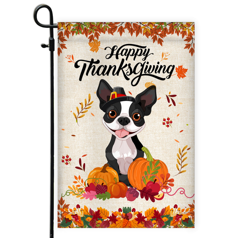 Happy Thanksgiving Funny Boston Terrier Flag Fall Pumpkin Farmhouse Autumn Thanksgiving Garden Flag mockup 1 800x.jpg