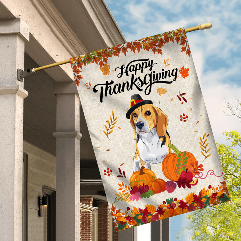 Happy Thanksgiving Funny Beagle Flag Fall Pumpkin Farmhouse Autumn Thanksgiving House Flag mockup 2 800x.jpg