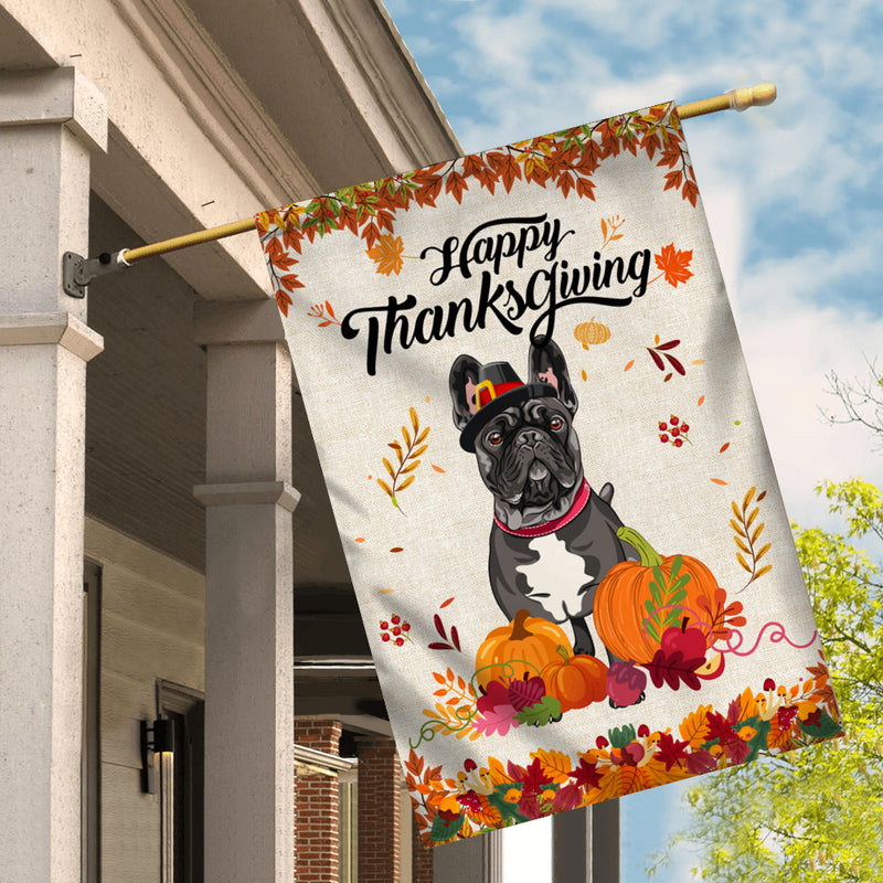 Happy Thanksgiving Funny French Bulldog Flag Fall Pumpkin Farmhouse Autumn Thanksgiving House Flag mockup 2 800x.jpg