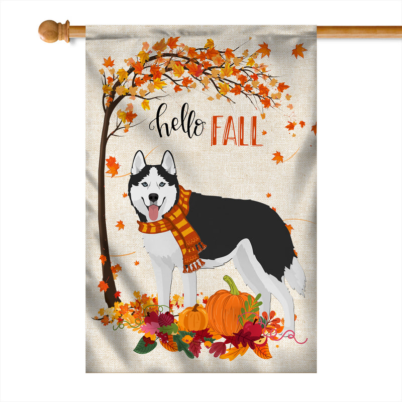 Hello Fall Siberian Husky Dog Flag Maple Leaves Orange Pumpkin Autumn House Flag mockup 1 800x.jpg