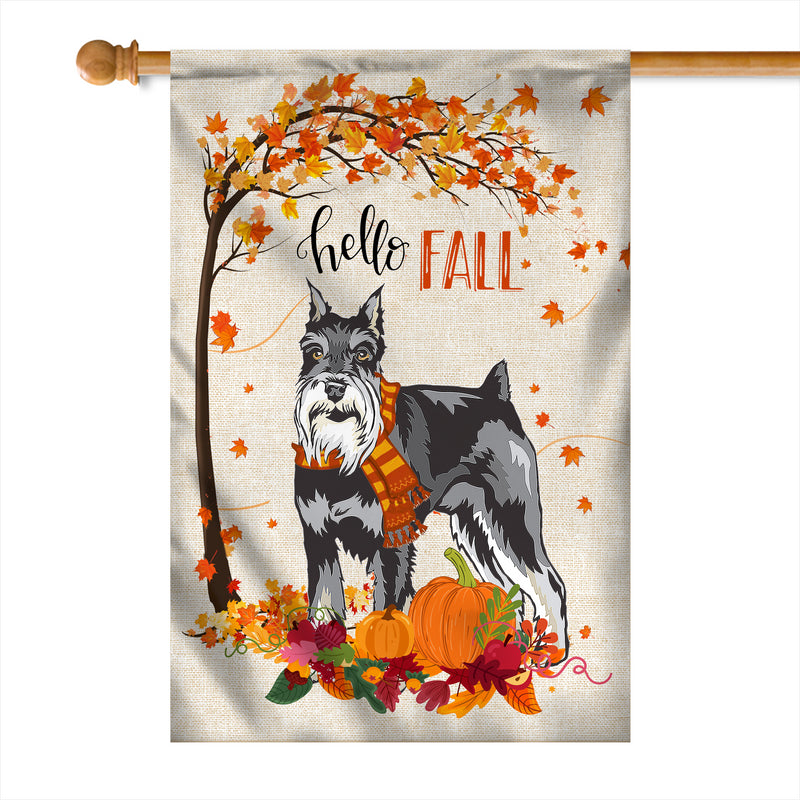 Hello Fall Schnauzer Dog Flag Maple Leaves Orange Pumpkin Autumn House Flag mockup 1 800x.jpg