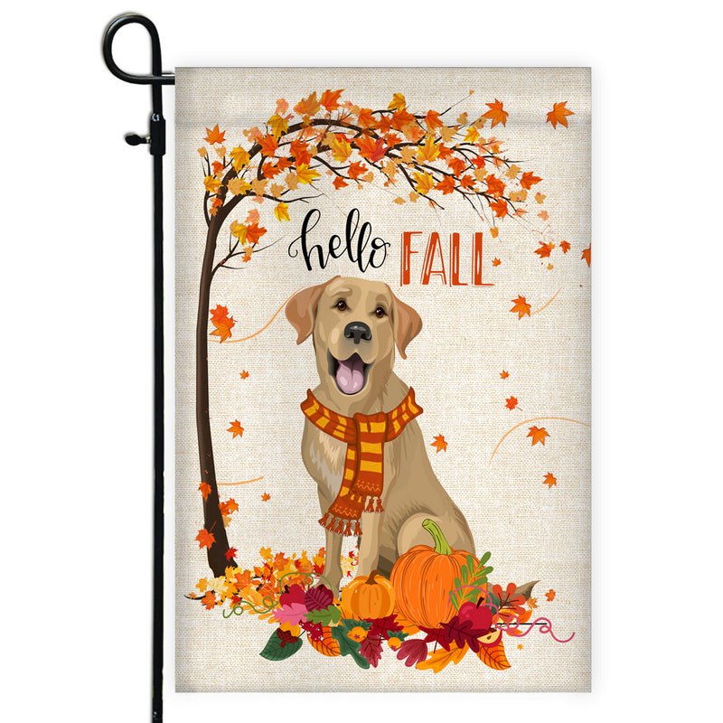 Hello Fall Labrador Dog Flag Maple Leaves Orange Pumpkin Autumn Garden Flag mockup 1 800x.jpg