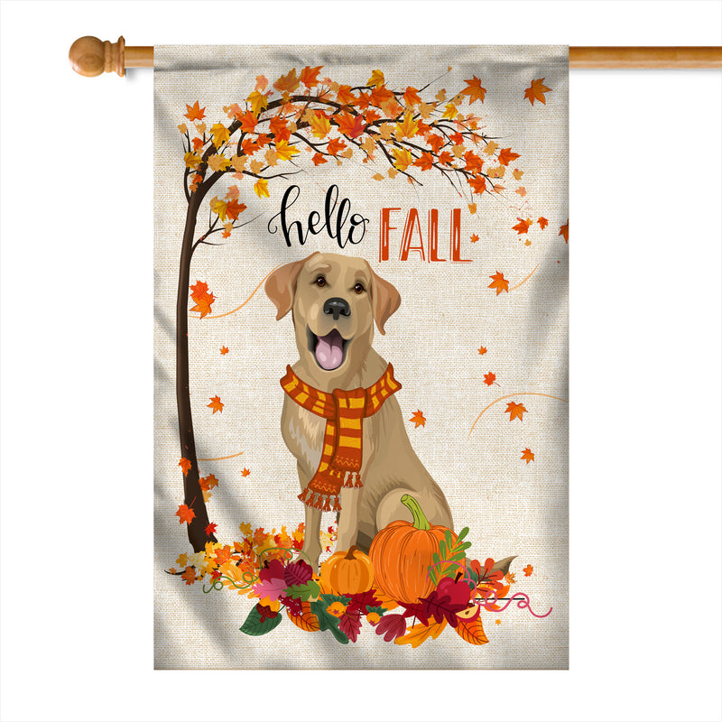 Hello Fall Labrador Dog Flag Maple Leaves Orange Pumpkin Autumn House Flag mockup 1 800x.jpg