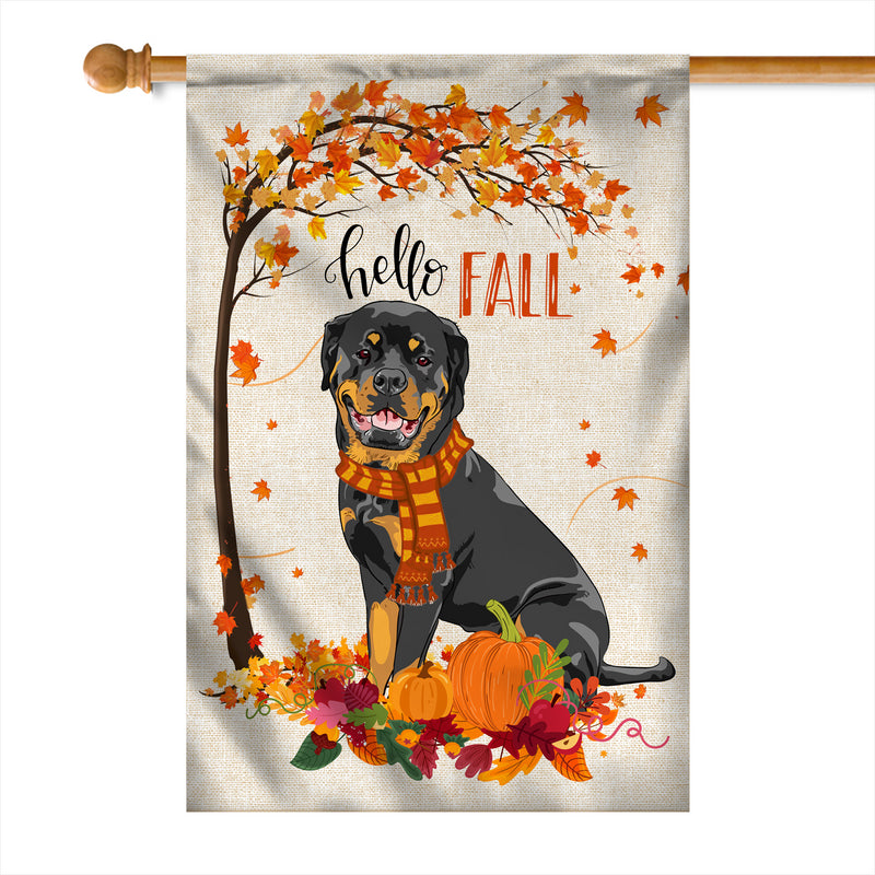 Hello Fall Rottweiler Dog Flag Maple Leaves Orange Pumpkin Autumn House Flag mockup 1 800x.jpg