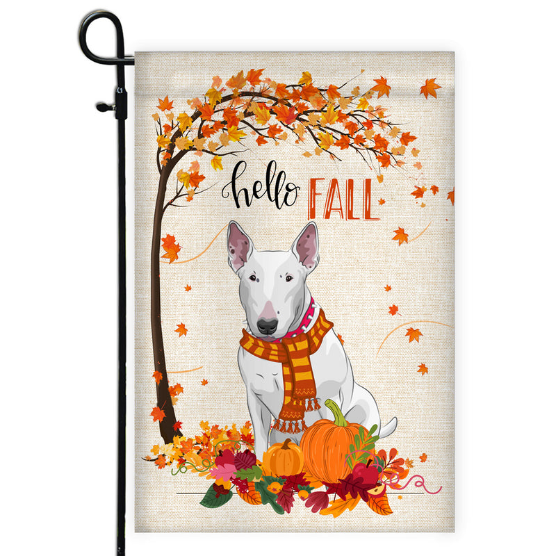 Hello Fall Bull Terrier Dog Flag Maple Leaves Orange Pumpkin Autumn Garden Flag mockup 1 800x.jpg