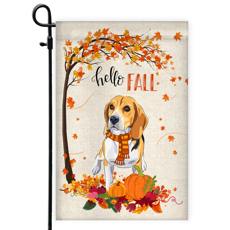Hello Fall Beagle Dog Flag Maple Leaves Orange Pumpkin Autumn Garden Flag mockup 1 800x.jpg