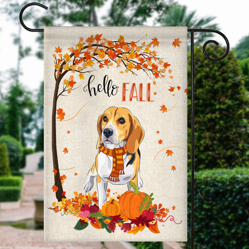 Hello Fall Beagle Dog Flag Maple Leaves Orange Pumpkin Autumn Garden Flag mockup 3 800x.jpg