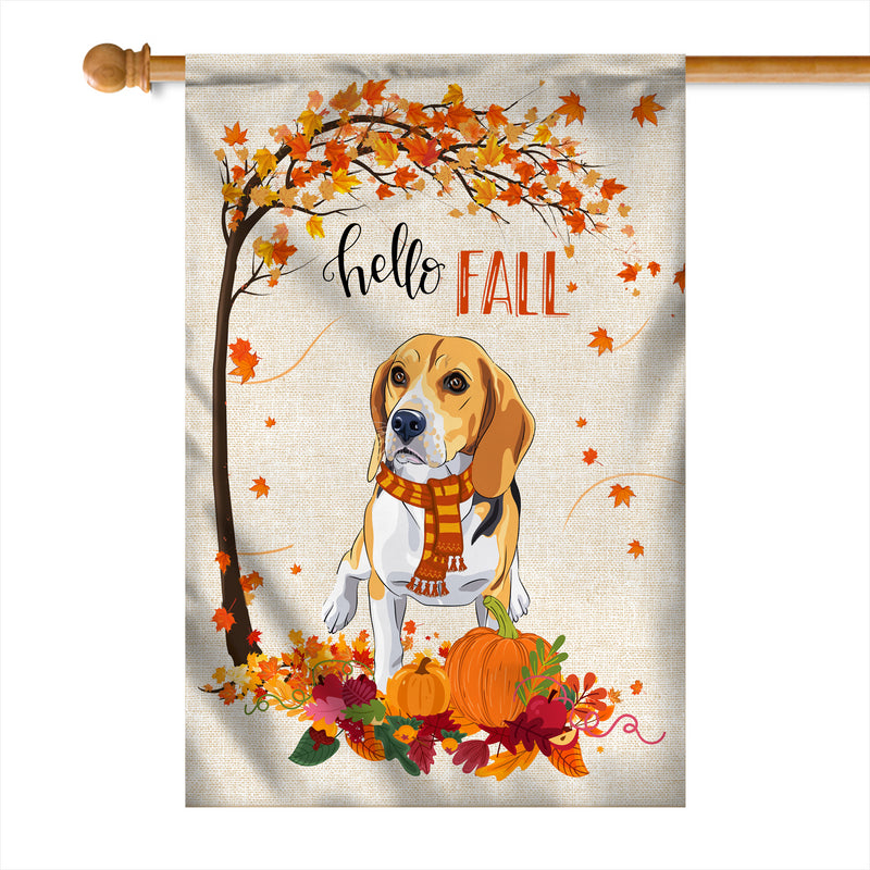 Hello Fall Beagle Dog Flag Maple Leaves Orange Pumpkin Autumn House Flag mockup 1 800x.jpg