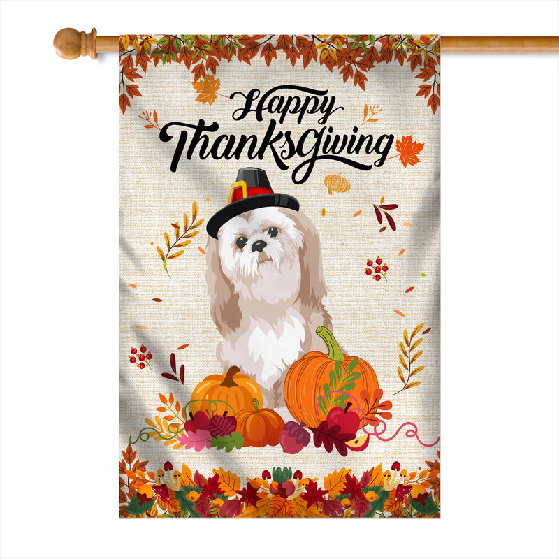 Happy Thanksgiving Funny Shih Tzu Flag Fall Pumpkin Farmhouse Autumn Thanksgiving House Flag mockup 1 800x.jpg
