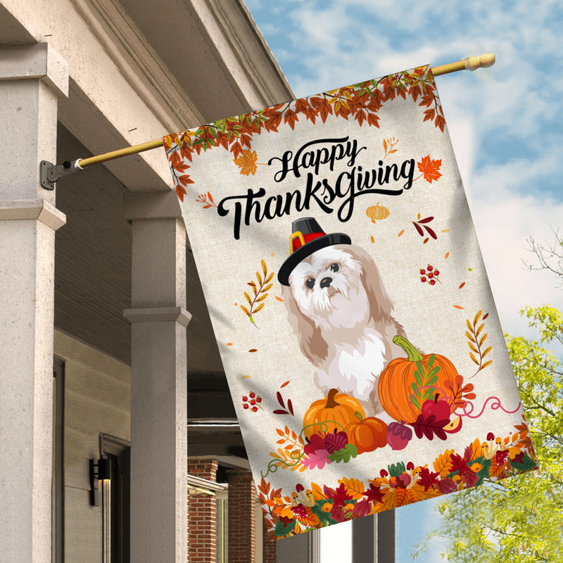 Happy Thanksgiving Funny Shih Tzu Flag Fall Pumpkin Farmhouse Autumn Thanksgiving House Flag mockup 2 800x.jpg