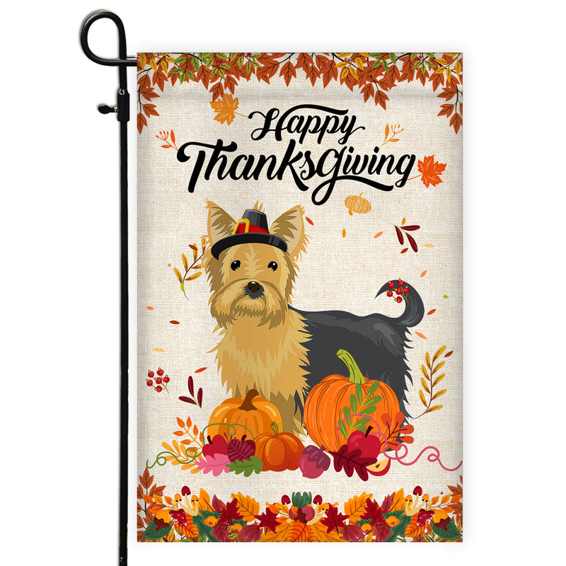 Happy Thanksgiving Funny Yorkie Flag Fall Pumpkin Farmhouse Autumn Thanksgiving Garden Flag mockup 1 800x.jpg