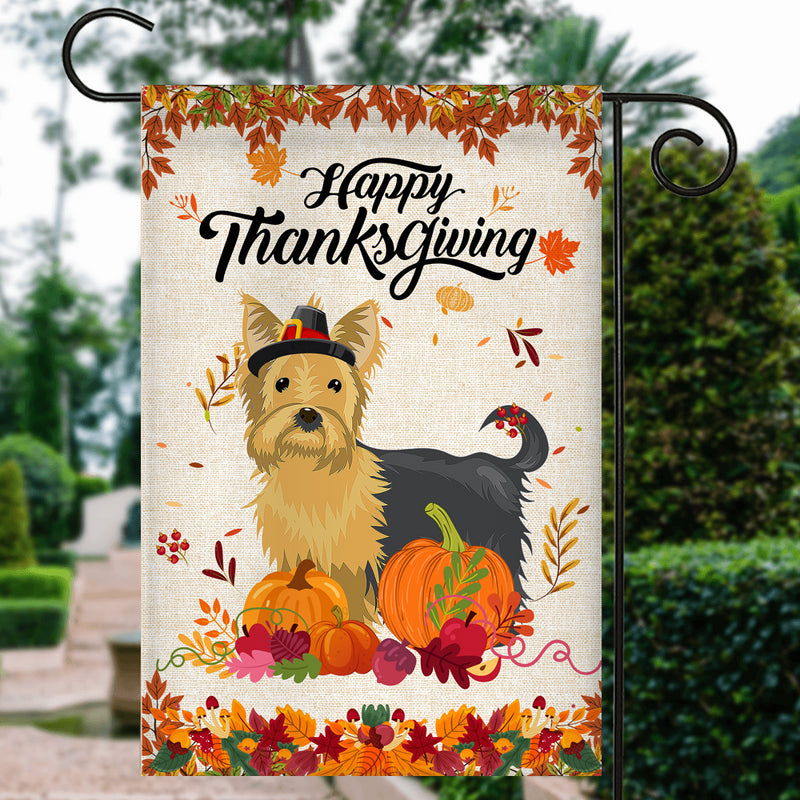 Happy Thanksgiving Funny Yorkie Flag Fall Pumpkin Farmhouse Autumn Thanksgiving Garden Flag mockup 3 800x.jpg