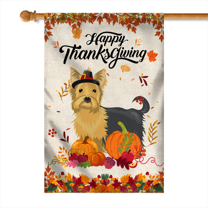 Happy Thanksgiving Funny Yorkie Flag Fall Pumpkin Farmhouse Autumn Thanksgiving House Flag mockup 1 800x.jpg
