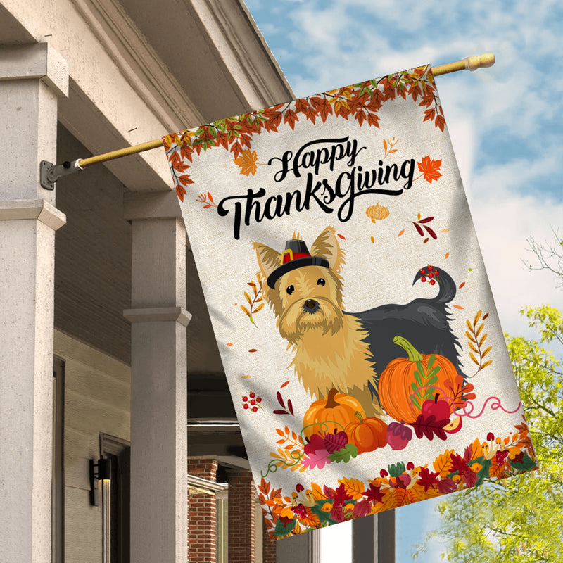 Happy Thanksgiving Funny Yorkie Flag Fall Pumpkin Farmhouse Autumn Thanksgiving House Flag mockup 2 800x.jpg
