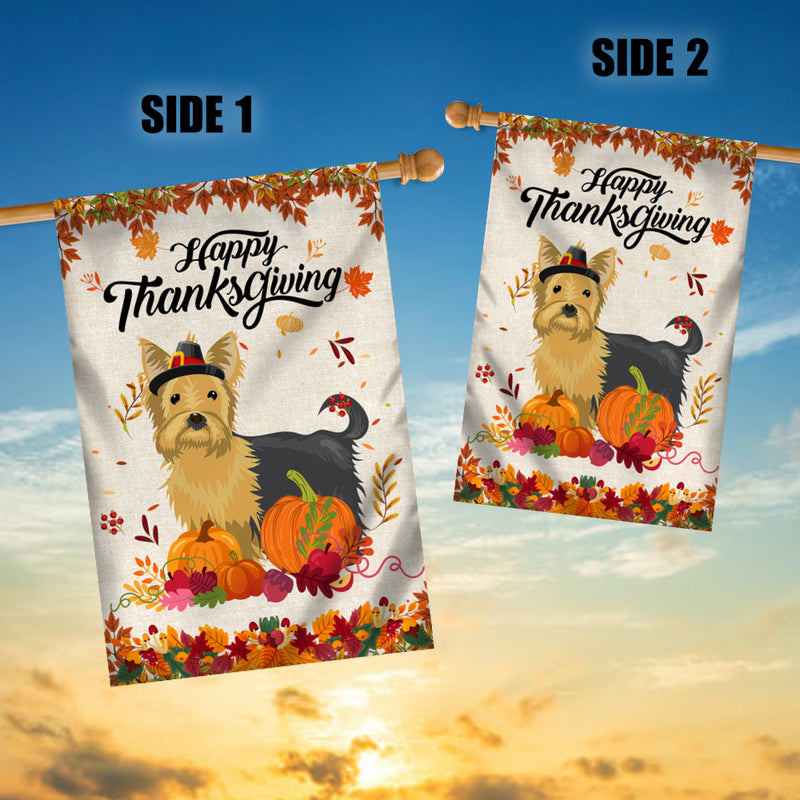 Happy Thanksgiving Funny Yorkie Flag Fall Pumpkin Farmhouse Autumn Thanksgiving House Flag mockup 3 800x.jpg