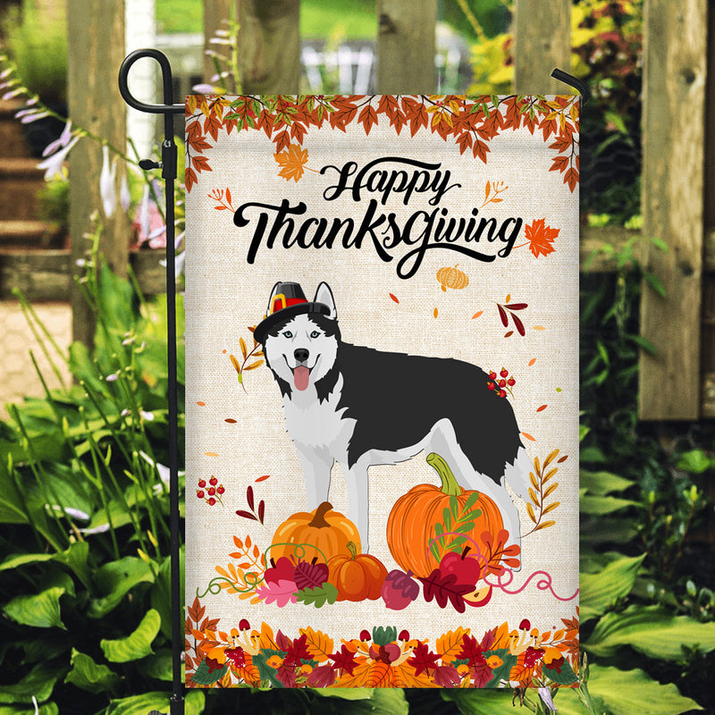 Happy Thanksgiving Funny Siberian Husky Flag Fall Pumpkin Farmhouse Autumn Thanksgiving Garden Flag mockup 2 800x.jpg