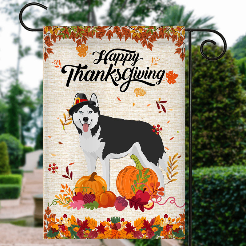 Happy Thanksgiving Funny Siberian Husky Flag Fall Pumpkin Farmhouse Autumn Thanksgiving Garden Flag mockup 3 800x.jpg