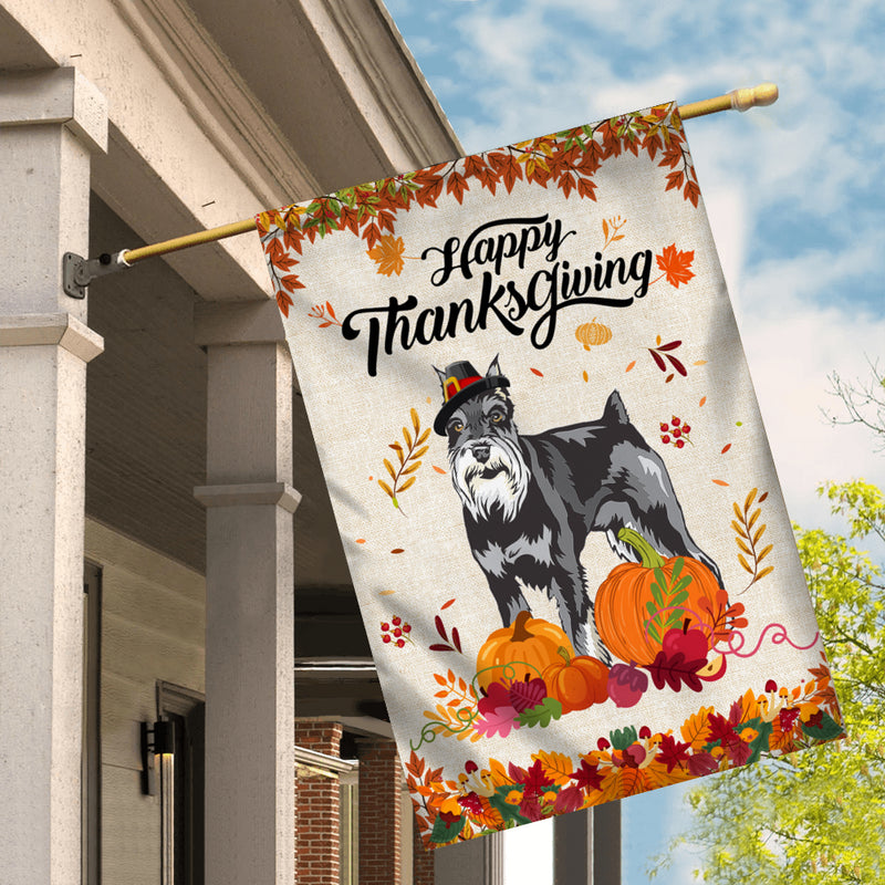 Happy Thanksgiving Funny Schnauzer Flag Fall Pumpkin Farmhouse Autumn Thanksgiving House Flag mockup 2 800x.jpg