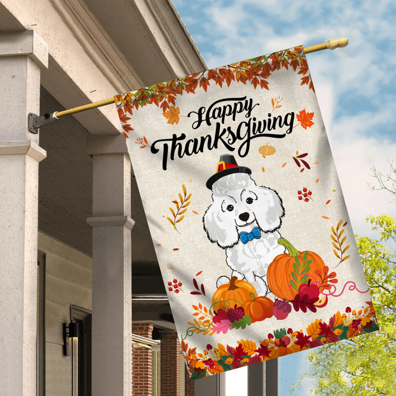 Happy Thanksgiving Funny Poodle Flag Fall Pumpkin Farmhouse Autumn Thanksgiving House Flag mockup 2 800x.jpg