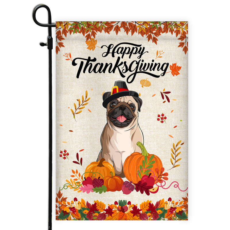Happy Thanksgiving Funny Pug Flag Fall Pumpkin Farmhouse Autumn Thanksgiving Garden Flag mockup 1 800x.jpg