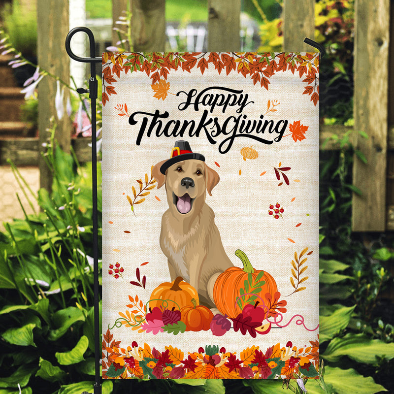 Happy Thanksgiving Funny Labrador Flag Fall Pumpkin Farmhouse Autumn Thanksgiving Garden Flag mockup 2 800x.jpg