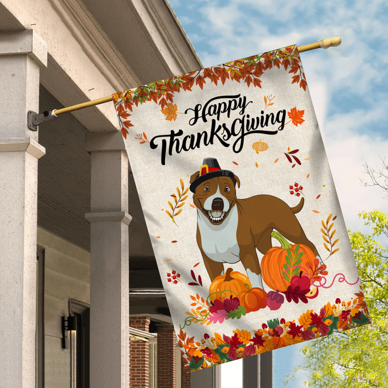 Happy Thanksgiving Funny Pitbull Flag Fall Pumpkin Farmhouse Autumn Thanksgiving House Flag mockup 2 800x.jpg