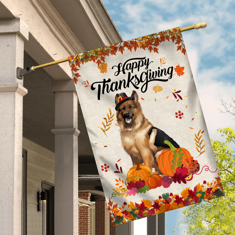 Happy Thanksgiving Funny German Shepherd Flag Fall Pumpkin Farmhouse Autumn Thanksgiving House Flag mockup 2 800x.jpg