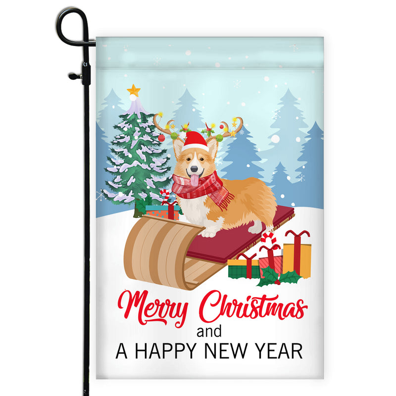 Dog Corgi Christmas Flag Merry Christmas and Happy New Year Welcome Gift for Dog Lovers Garden Flag mockup 1 800x.jpg