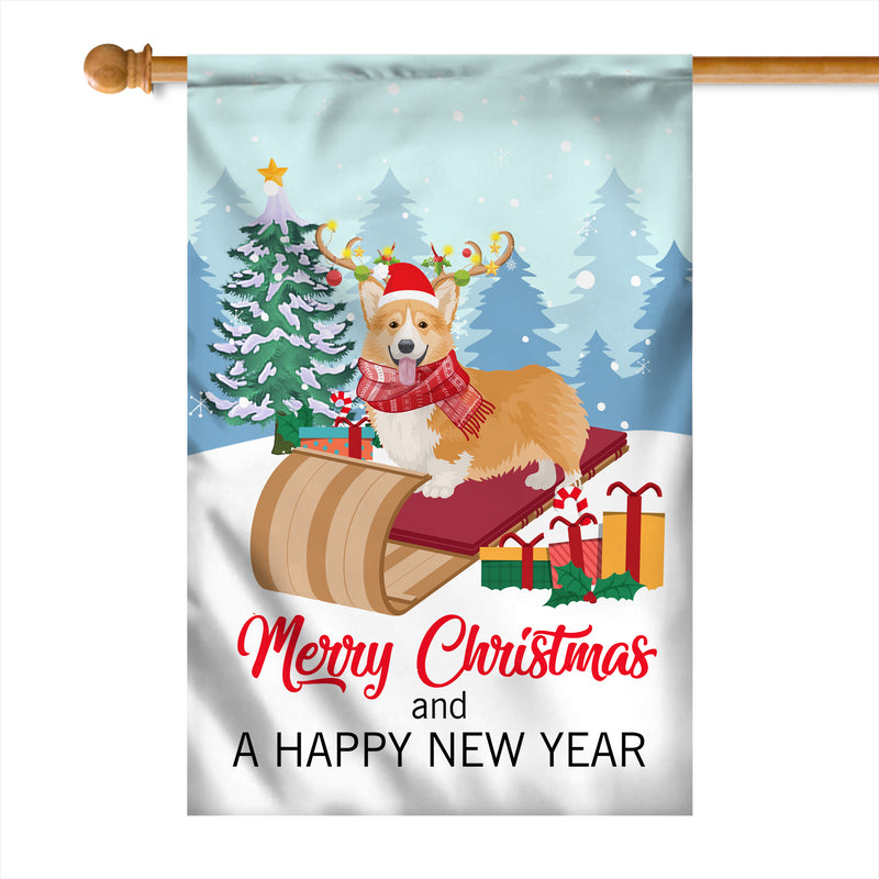 Dog Corgi Christmas Flag Merry Christmas and Happy New Year Welcome Gift for Dog Lovers House Flag mockup 1 800x.jpg