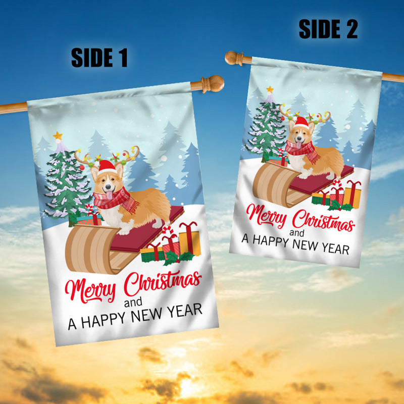 Dog Corgi Christmas Flag Merry Christmas and Happy New Year Welcome Gift for Dog Lovers House Flag mockup 3 800x.jpg