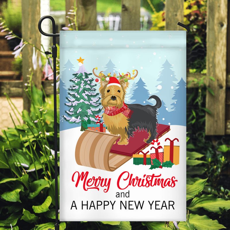Dog Yorkie Christmas Flag Merry Christmas and Happy New Year Welcome Gift for Dog Lovers Garden Flag mockup 2 800x.jpg