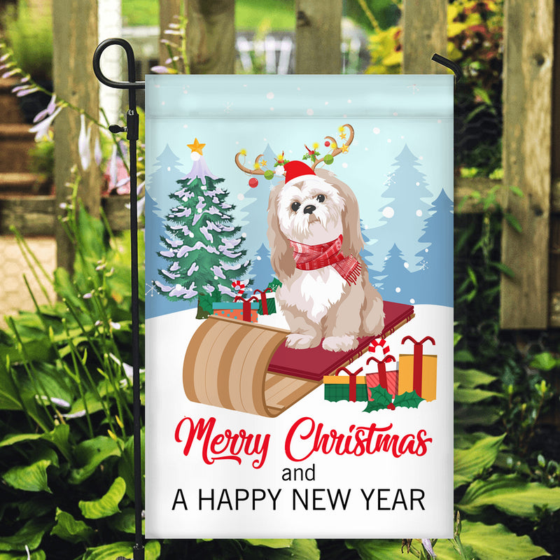 Dog Shih Tzu Christmas Flag Merry Christmas and Happy New Year Welcome Gift for Dog Lovers Garden Flag mockup 2 800x.jpg