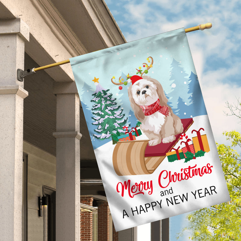 Dog Shih Tzu Christmas Flag Merry Christmas and Happy New Year Welcome Gift for Dog Lovers House Flag mockup 2 800x.jpg
