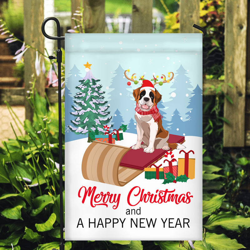 Dog Saint Bernard Christmas Flag Merry Christmas and Happy New Year Welcome Gift for Dog Lovers Garden Flag mockup 2 800x.jpg