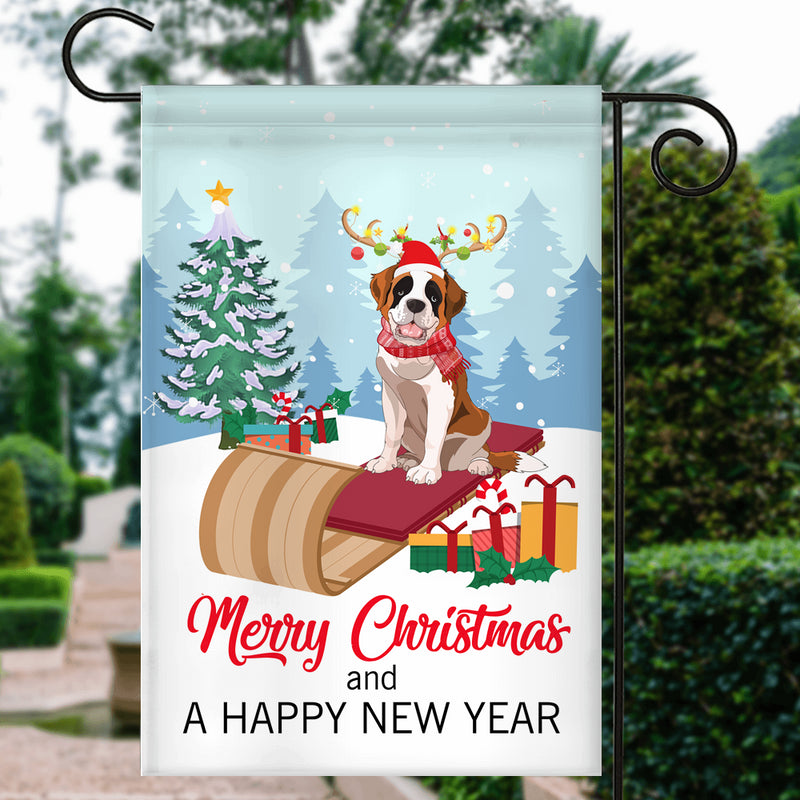 Dog Saint Bernard Christmas Flag Merry Christmas and Happy New Year Welcome Gift for Dog Lovers Garden Flag mockup 3 800x.jpg