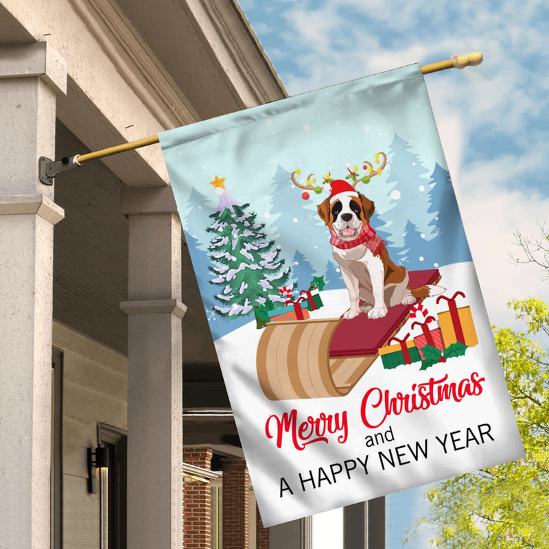 Dog Saint Bernard Christmas Flag Merry Christmas and Happy New Year Welcome Gift for Dog Lovers House Flag mockup 2 800x.jpg