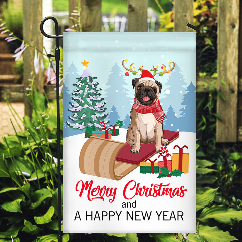 Dog Pug Christmas Flag Merry Christmas and Happy New Year Welcome Gift for Dog Lovers Garden Flag mockup 2 800x.jpg